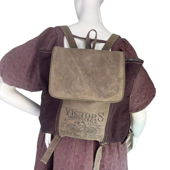 Victors 'Make the Pace' Canvas Backpack Overman Wheel Company Aubergine & Khaki - Picture 1 of 9